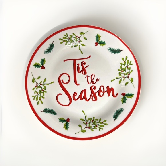 Royal Norfolk Other - Royal Norfolk Holiday Salad Dessert Plate 7.5" Christmas Holly Berry Red Rim